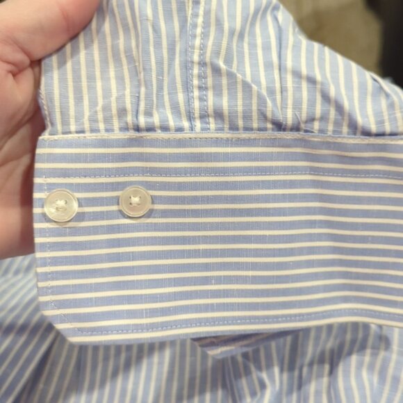 Pal Zileri Stripes blue & white shirt in cotton and linen blend - Picture 7 of 10